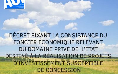 DÉCRET FIXANT LA CONSISTANCE DU FONCIER ÉCONOMIQUE RELEVANT DU DOMAINE PRIVÉ DE L’ETAT DESTINÉ À LA RÉALISATION DE PROJETS D’INVESTISSEMENT SUSCEPTIBLE DE CONCESSION